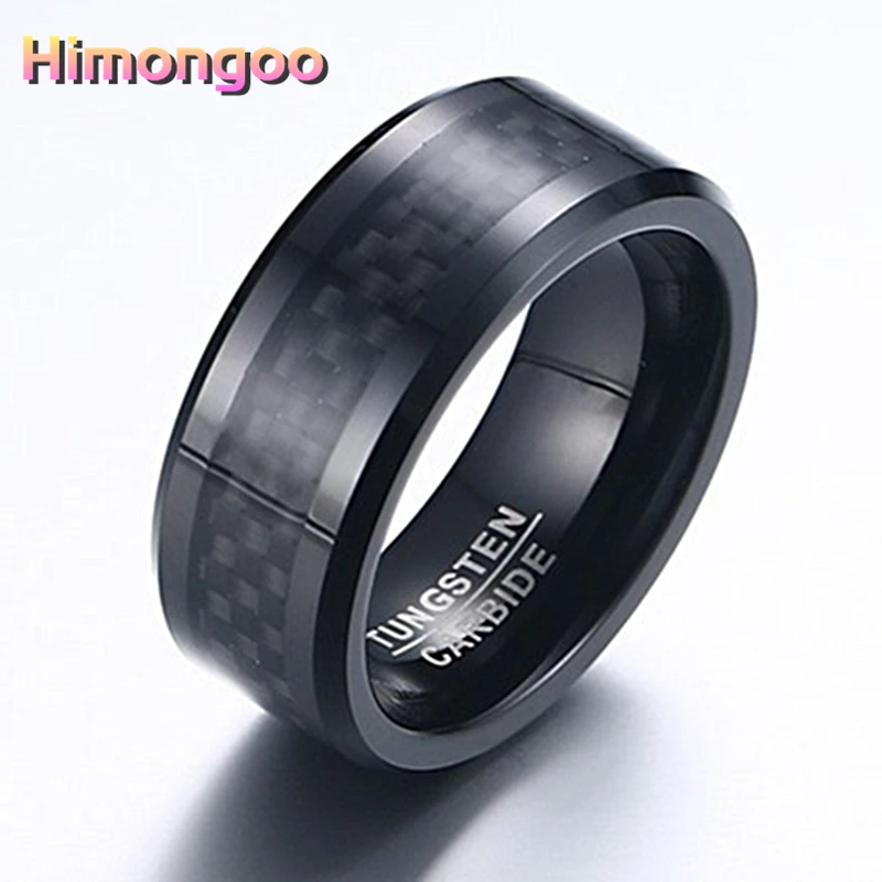 HIMONGOO 8 мм черное мужское Карбидное кольцо Tungten обручальное из углеродного волокна