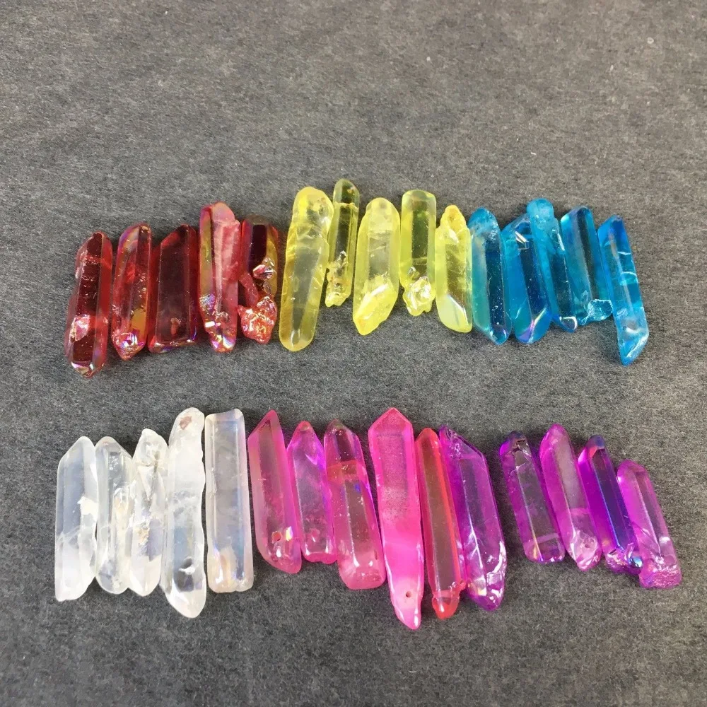

Red blue titanium rainbow aura lemurian quartz crystal point 140g 30pcs