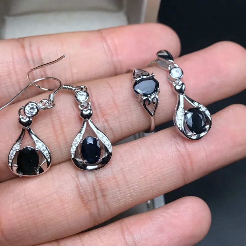 Platinum plated MeiBaPJ натуральный сапфир с Шри-Ланки драгоценный камень Ювелирный Набор 925 пробы серебро 3 Сиут хорошее свадебное ювелирное изделие для женщин - Цвет камня: Platinum plated