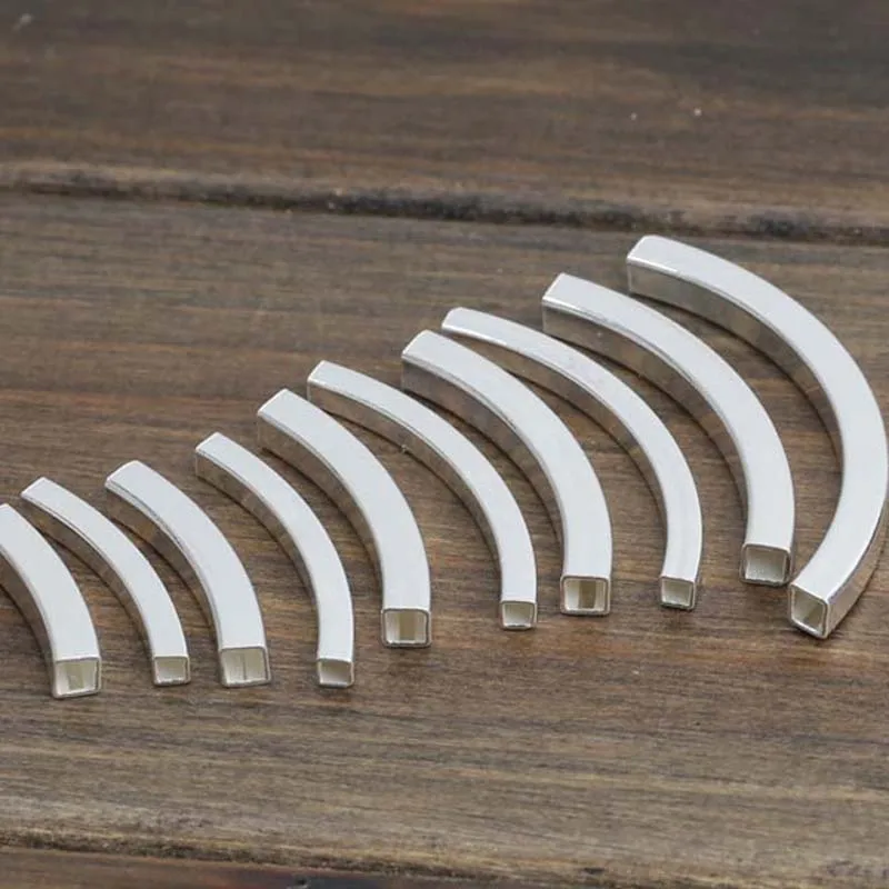 Real Pure Solid 925 Sterling Silver Connector Square Curved Tube Long Beads for Bracelet Necklace Jewelry Making Findings | Украшения и