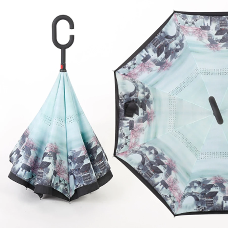 Large Umbrella Reverse Folding Rain Women Art Double Layer Inverted Unbrella Corporation Gift Men Cute Van Gogh Paraplu | Дом и сад