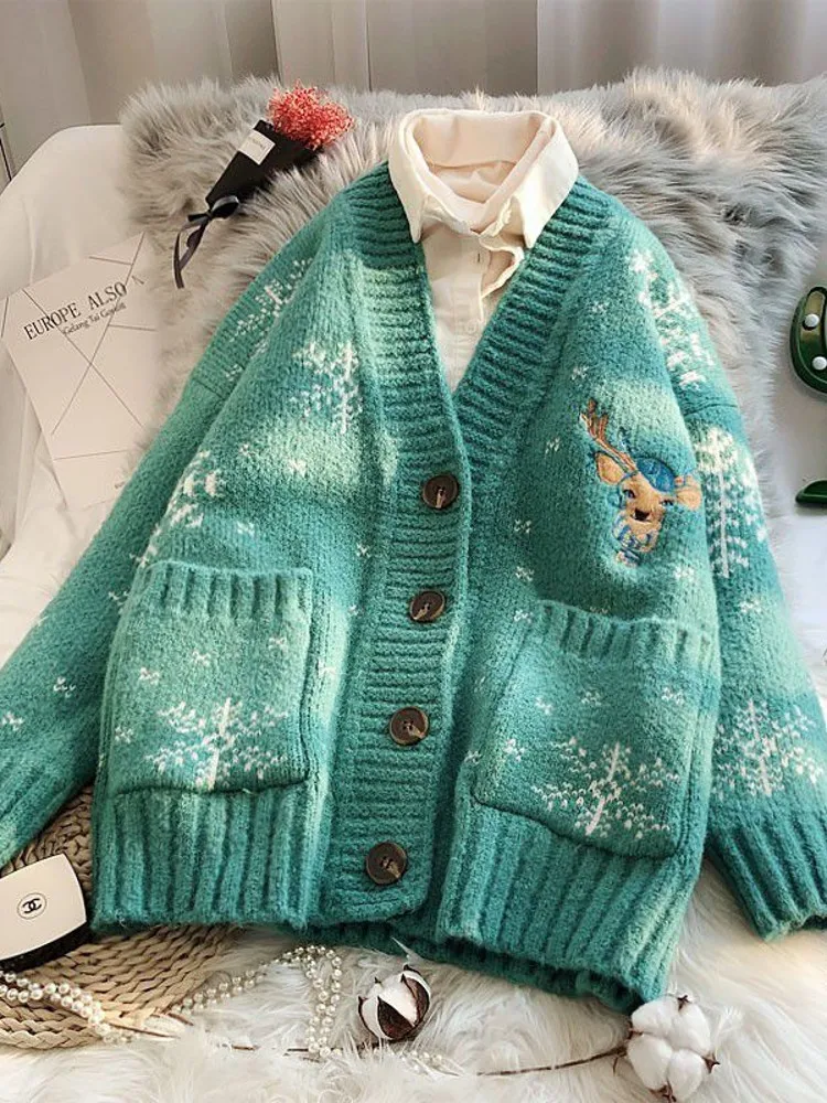Зима 2019 Рождественский подиум женские кардиганы свитера роскошная зеленая