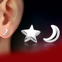 925 sterling silver simple cut earrings moon star asymmetrical small stud earrings for women jewelry wholesale s e148