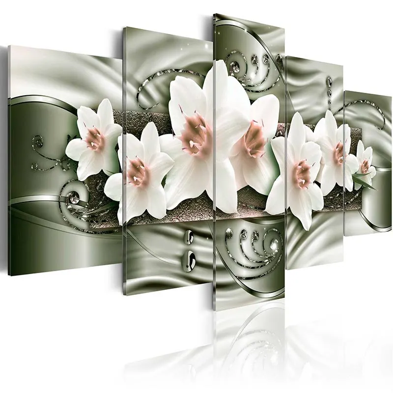 Modern Painting Canvas 5 Panels Wall Pictures Home Art Orchid Flower Printed Modular Poster Decor Living Room | Дом и сад