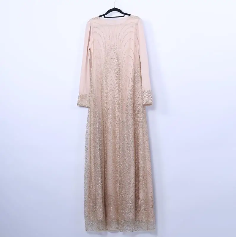 Champagne dress Абайя Дубай мусульманский хиджаб платье женщины кафтан турецкая исламская одежда платья абайя s кафтан халат Femme Musulman молитва одежда - Цвет: Champagne dress