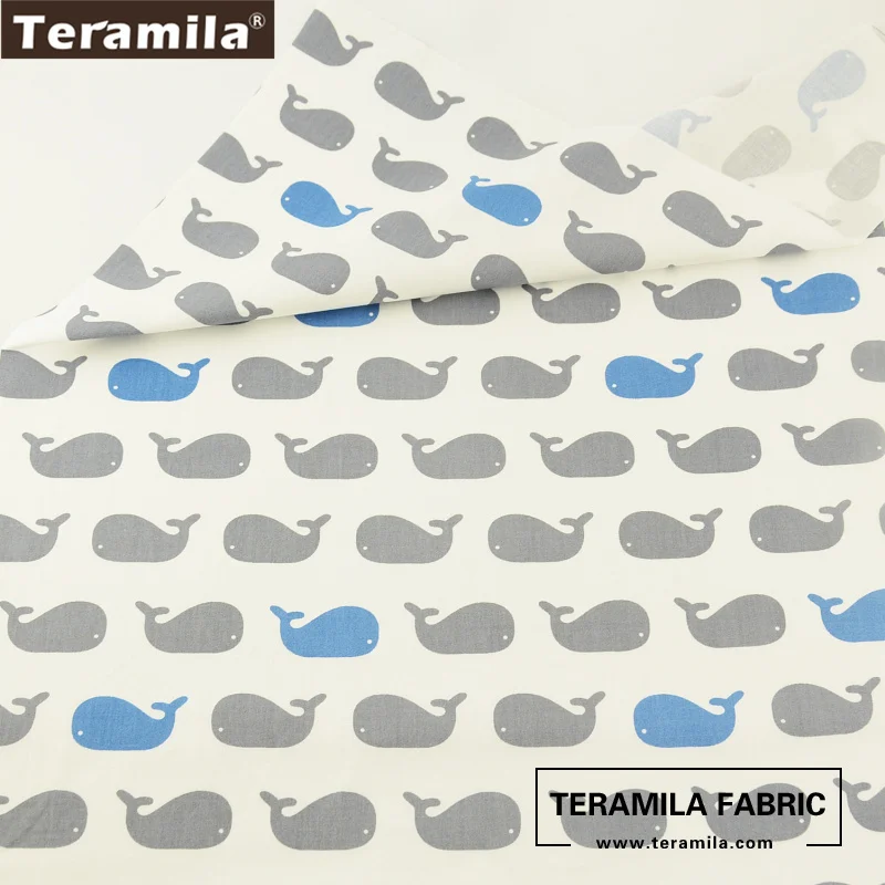 Teramila Fabrics Cotton Twill Tissue Printed Cartoon Blue and Grey Whale Patterns Textile Clothing Bedding Dolls Decoration