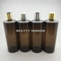 beauty mission 500ml 12 pcslot brown empty plastic shampoo bottle with goldsilver disc top cap 17 oz pet essential oil bottle