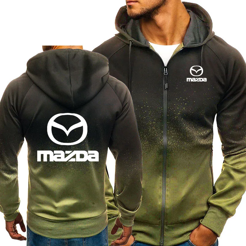 

Hoodies Men Mazda Car Logo Print Casual HipHop Harajuku Gradient color Hooded Mens Fleece Sweatshirts zipper Jacket Man Clothing