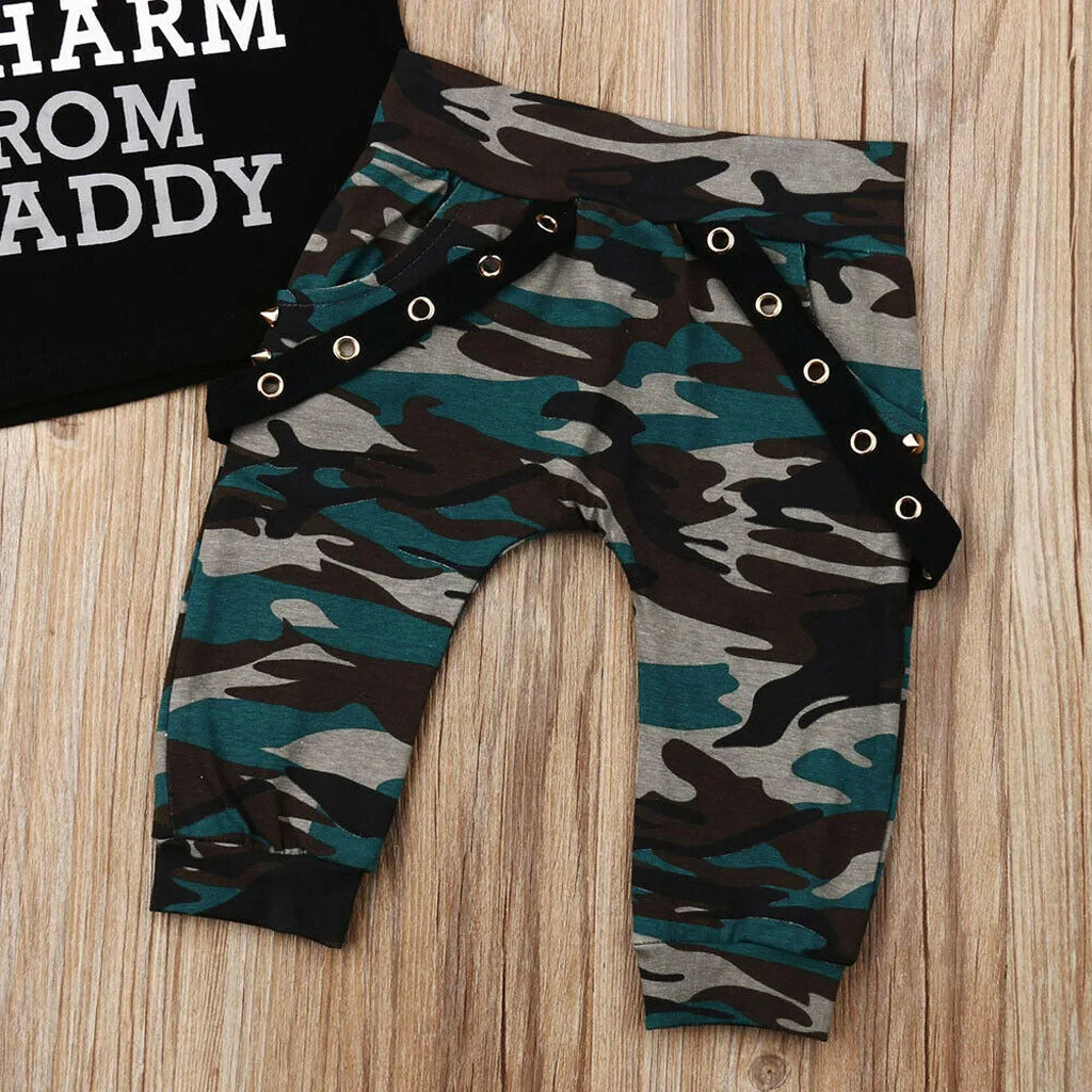 ISHOWTIENDA Toddler Kids Baby Boys Letter Tops T-shirt Camo Pants Set 2PCS Clothes Outfits Boy Summer |