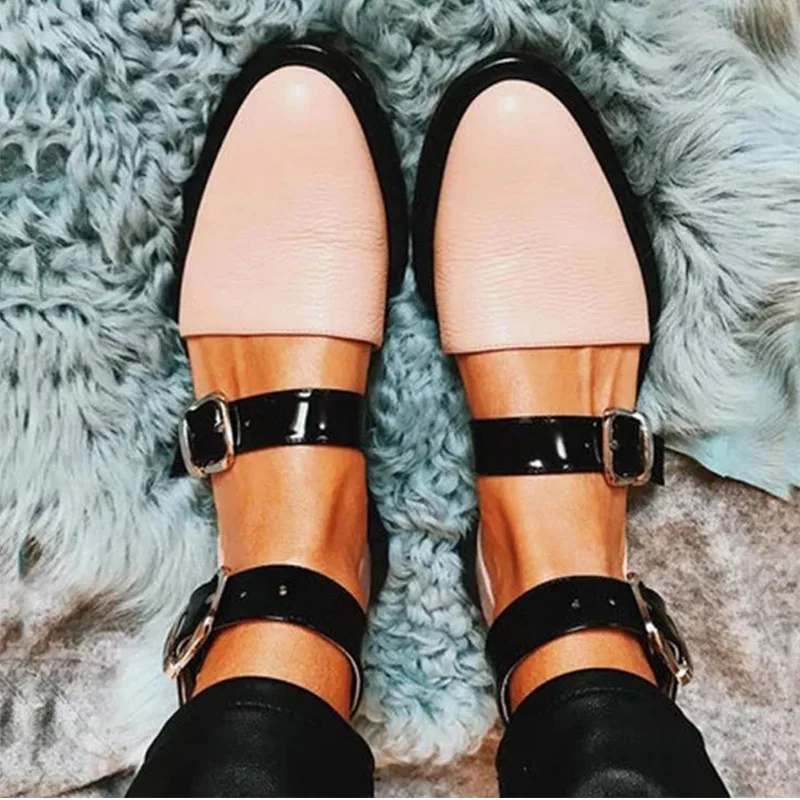 HIBISMIX/Новинка года; Модные женские ботильоны; обувь с пряжкой buckle Strap Flats размера плюс; Разноцветные женские туфли на плоской подошве с круглым носком; 1337 - Цвет: Pink