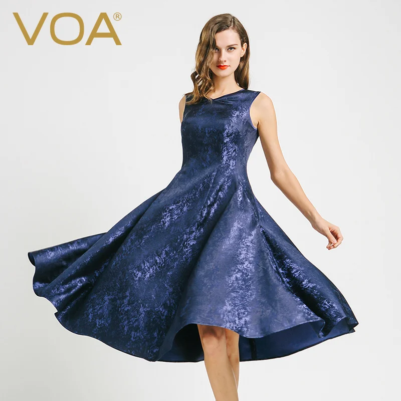 Voa шёлковый жаккардовые платья Для женщин миди Элегантное платье без рукавов