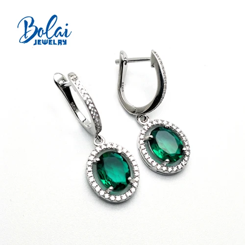 Bolaijewelry серьги с зеленым Изумрудом и застежкой в стиле Дианы серебряные ювелирные