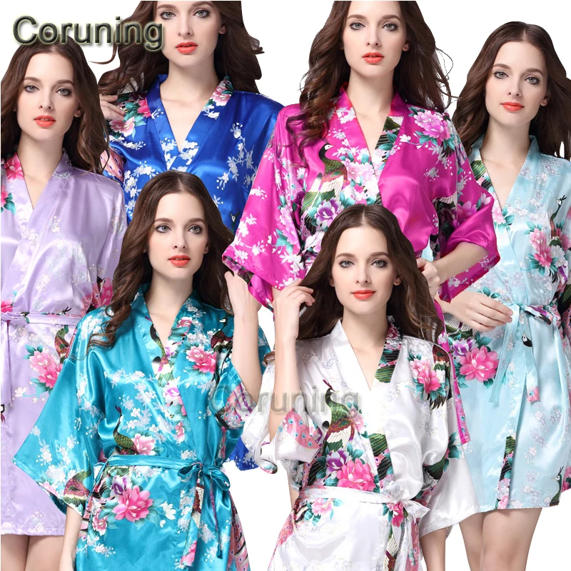 RB012 летние короткие стильные женские шелковые халаты с цветочным принтом
