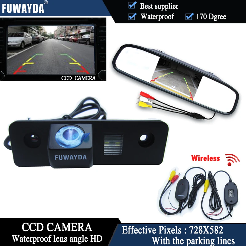 

FUWAYDA Wireless Color CCD Chip Car Rear View Camera for SKODA ROOMSTER OCTAVIA TOUR FABIA + 4.3 Inch rearview Mirror Monitor