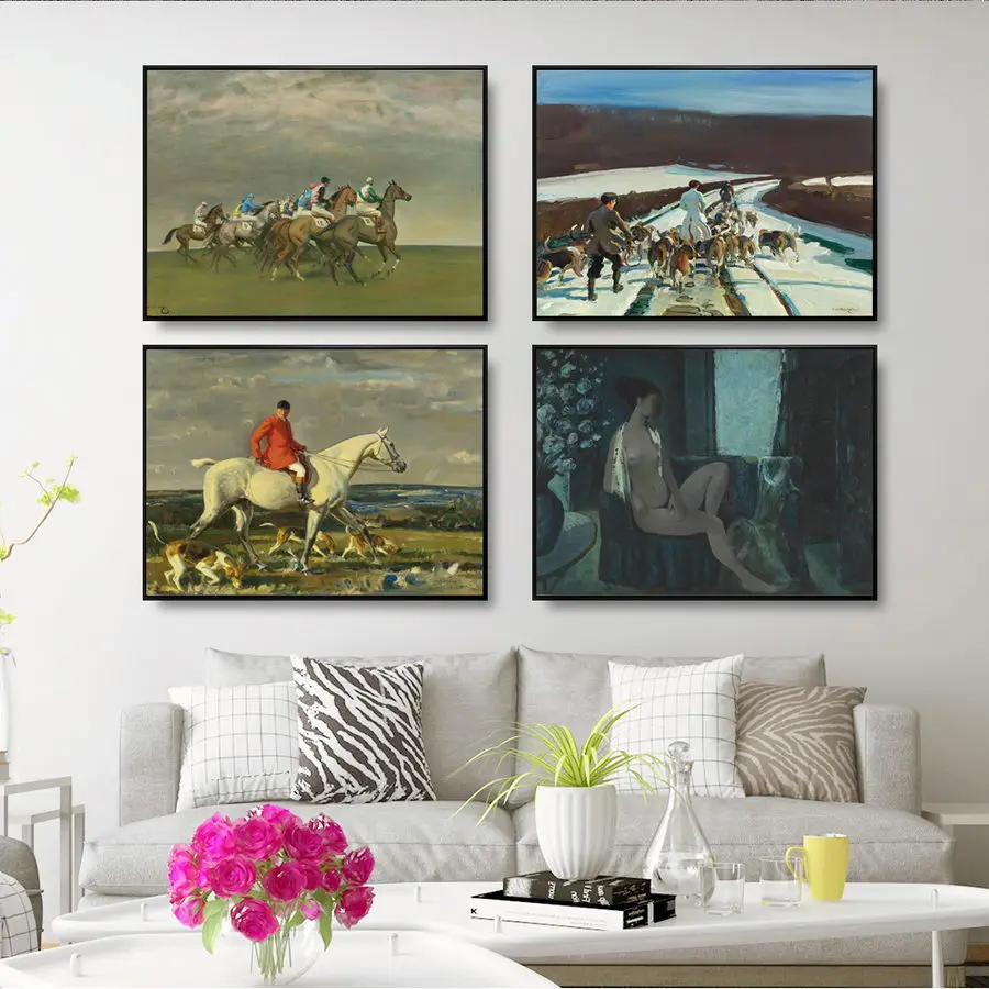 Декор для дома Печать на холсте Картина постера Горизонтальная прямоугольная Картина импрессионистического ландшафта Масляная картина Лошадь.