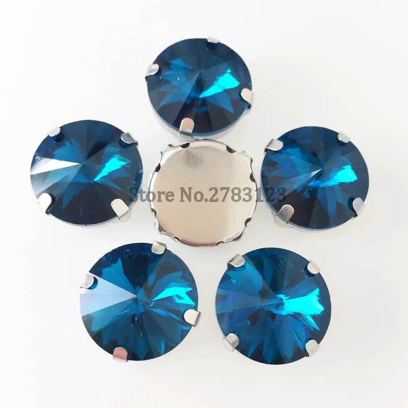 Павлин синий круглой формы высокое качество стекла пришить на камни с серебряным