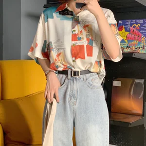 Повседневная винтажная Свободная рубашка с коротким рукавом и принтом женские летние рубашки Kawaii панк Милая Женская Туника Harajuku шикарная для женщин