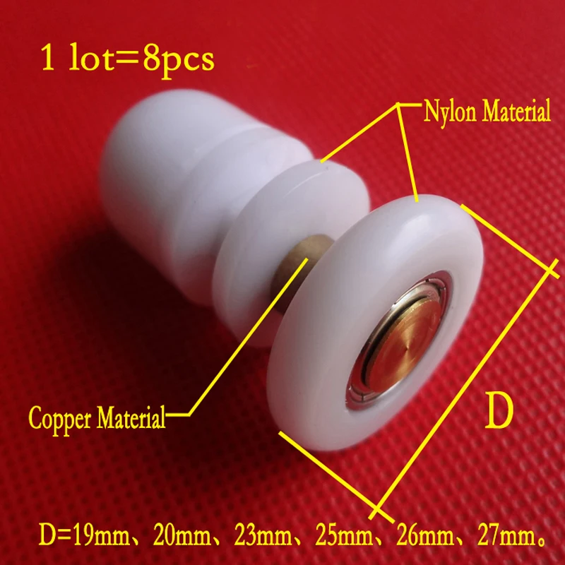 Shower door rollers unnerswheelspulley,material copper and nylon roller diameter 19mm/20mm/23mm/25mm/26mm/27mm 8cps/lot