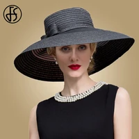 fs vintage big hat for black hat 2022 women staw large wide brim fedora big bowknot wedding church kentucky derby hats