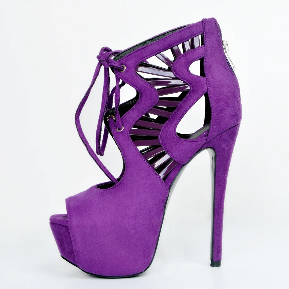 

Purple High Platform Pumps For Women Peep Toe Lace-up Geometric Shoes High Heels Cut-out Back Zipper Glatiator Ankle Boots
