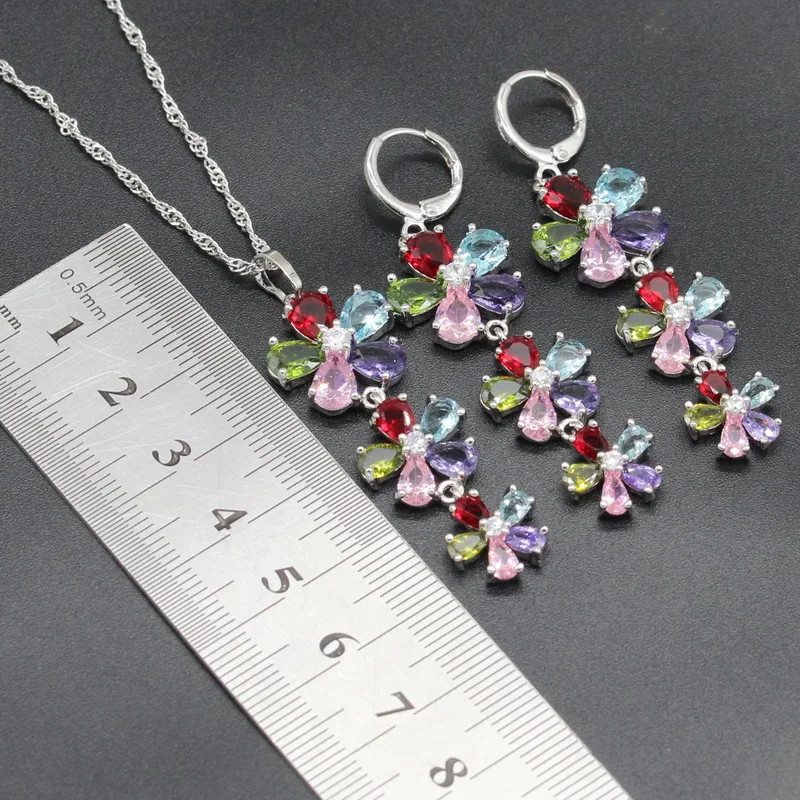 Цветок Форма серебро Цвет Ювелирные наборы для Для Женщин Multi Zirconoia Цепочки и