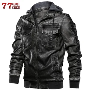 Куртка QIQICHEN мужская с капюшоном, мотоциклетная куртка из искусственной кожи, роскошные мотоциклетные куртки в стиле милитари, европейских размеров, S-2XL
