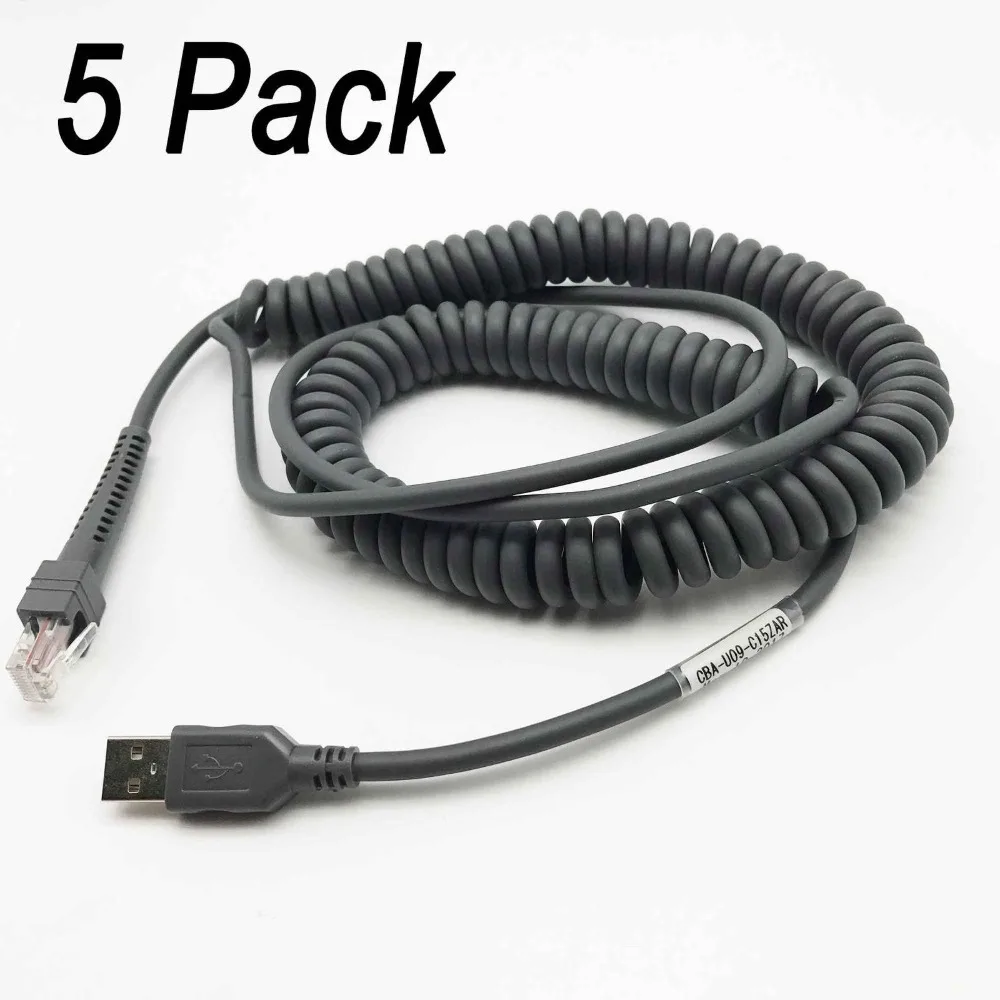 5 шт. X USB кабель сканера штрих кода спиральный 15 футов для кодов ls1203 ls2208 ls3578 DS6708| |