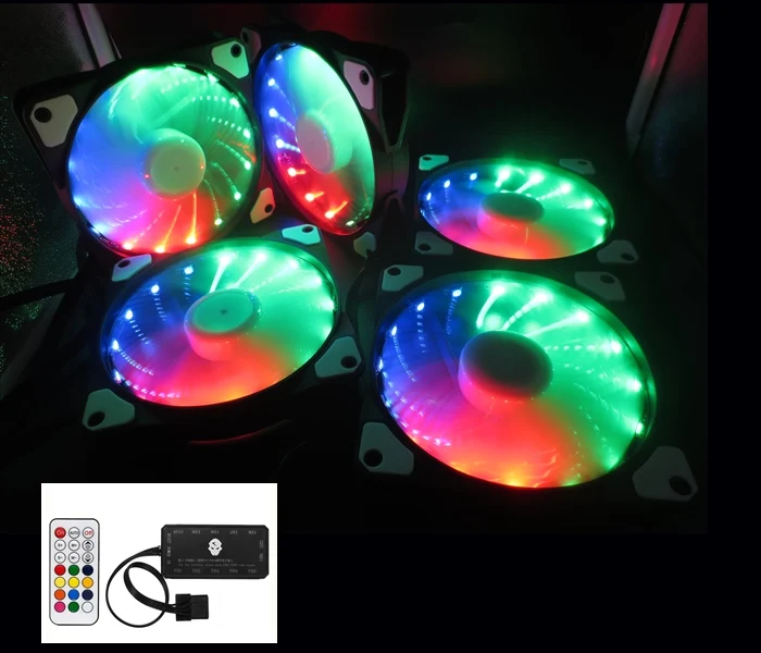 5pc RGB set RGB вентилятор с регулировкой 15LED 120 мм компьютерный корпус ПК охлаждающий вентилятор тихий дистанционный вентилятор компьютерный кулер охлаждающий 12cmRGB игровой корпус вентилятор - Цвет лезвия: 5pc RGB set