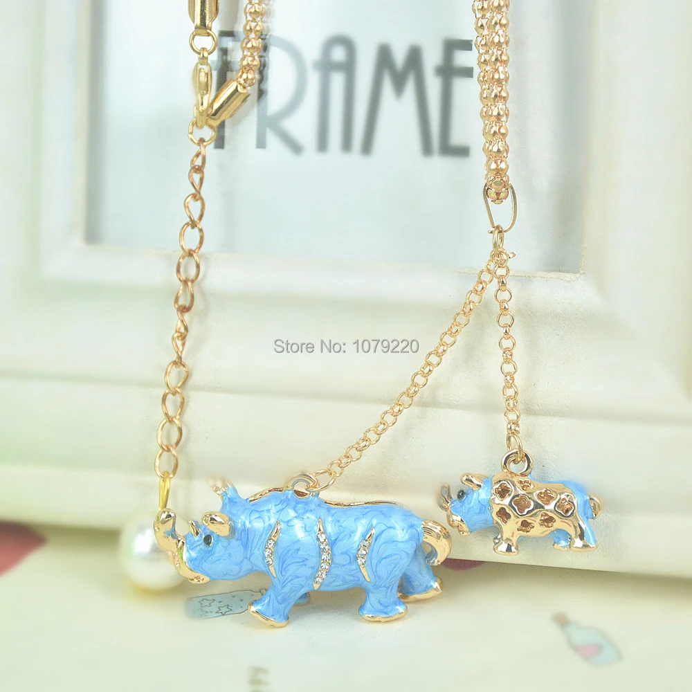 Ожерелье женское с бисером длинная цепочка кулоном Rhinoceros Baby Mother Рождественский