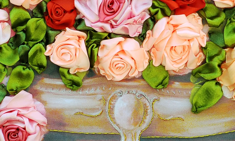 Ленточная вышивка DIY Рисование на холсте, цветные печатные цветы картина роза, рукоделие ремесла Набор для вышивания крестиком Настенный декор C-0094