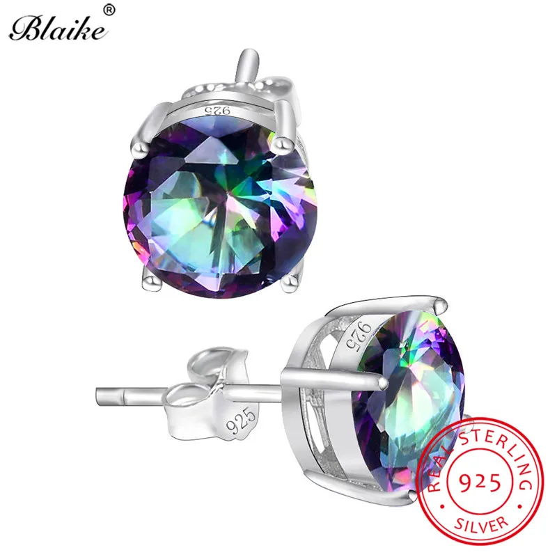 Blaike, Настоящее серебро 925 пробы, белый/синий/зеленый опал, серьги-гвоздики для женщин, мистическая Радуга, циркониевые серьги, хорошее ювелирное изделие