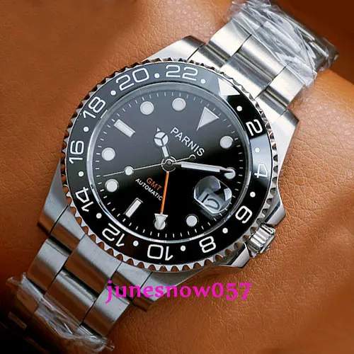 Часы наручные parnis GMT 3804 Мужские автоматические светящийся керамический с черным