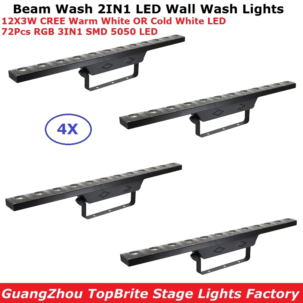 

4XLot Beam Wash 2IN1 LED Bar Lights Hi-Quality 12X3W Warm White CREE LEDS Stage Effect Lights With 72Pcs RGB 3IN1 SMD 5050 LEDS