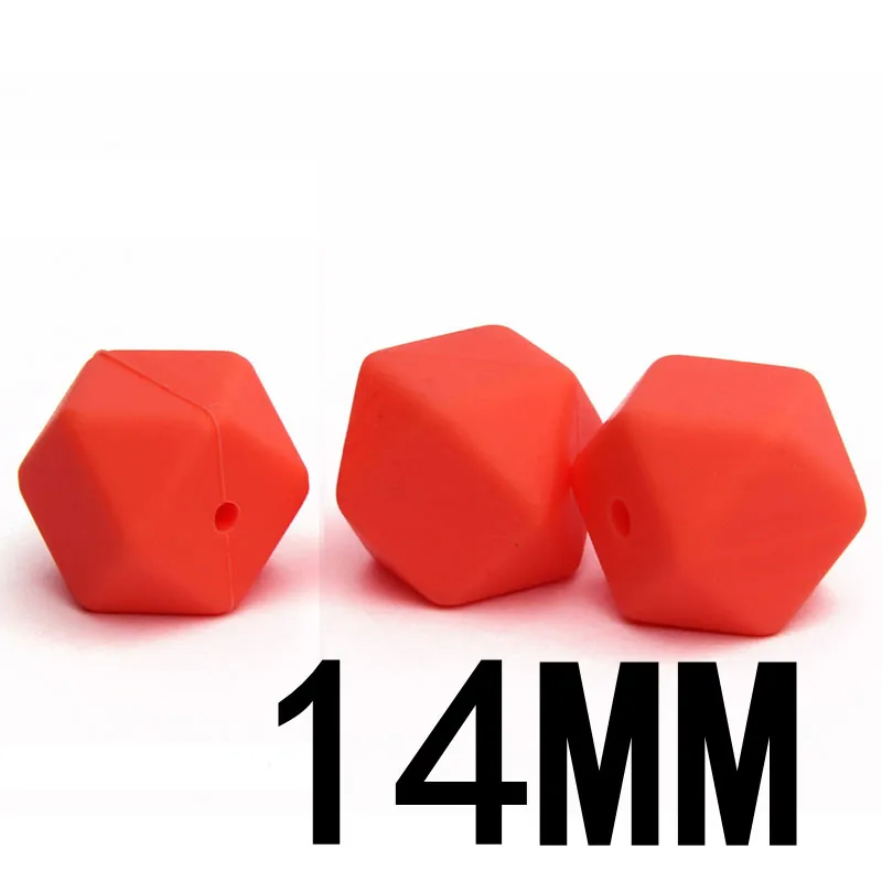 31 Coral 14 мм, 25 шт., шестигранные силиконовые бусины, Bpa бесплатно, Детские Прорезыватели для зубов, ожерелье, аксессуары, сделай сам, для младенцев, пустышка, цепочка для душа, подарки - Цвет: 31 Coral
