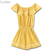 lychee sweet spring autumn women playsuit ruffle stripe sleeveless casual loose romper overalls