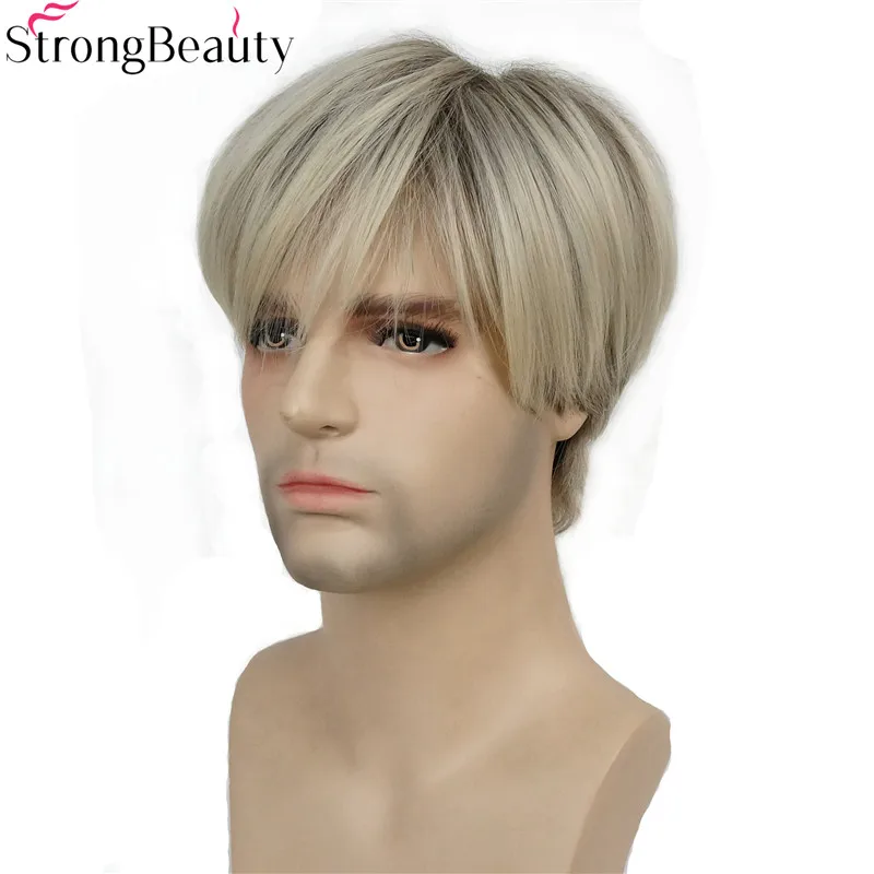 StrongBeauty короткие синтетические мужские парики Смешанные светлый жароустойчивый парик без косточек