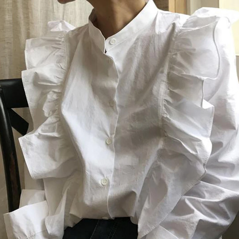 Женская рубашка RealShe повседневная Однотонная с воротником стойкой и длинным