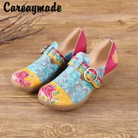 careaymade genuine leather leisure shoes new womens sandals muffin and sandals ethnic style leather slope shoes2 colors