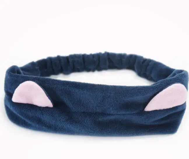 Dark Blue Корейская эластичная повязка на голову с милыми кошачьими ушками для женщин, банный держатель для волос, эластичные резинки для волос, аксессуары для волос - Цвет: Dark Blue