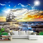 Настенные 3D фрески на заказ, Современный Морской пейзаж, закат, парусник, фотообои, настенная ткань для гостиной, Декор для дома