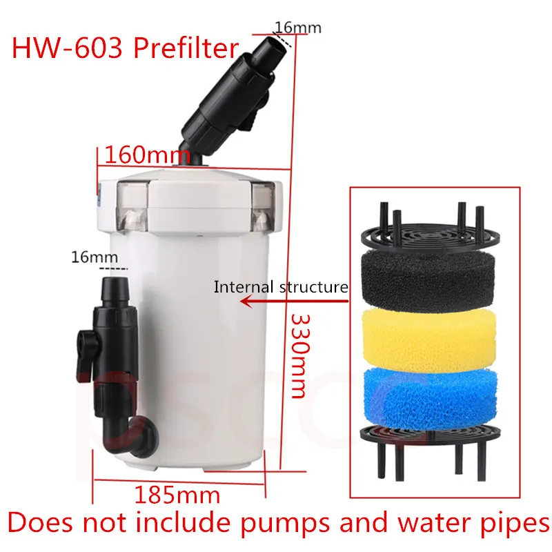 HW-603 Pre-filter Садок для рыбы внешний filter.6W аквариум Наборы водой воздушный насос аквариума садок для рыбы внешний корпусный фильтр столешница 400L/h 220 V - Цвет: HW-603 Pre-filter