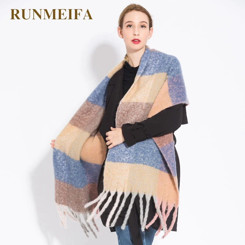 1 RUNMEIFA зимний шарф для женщин модные теплые шарфы пашмины Foulard Femme зимний шарф роскошный бренд имитация кашемировые шали - Цвет: 1