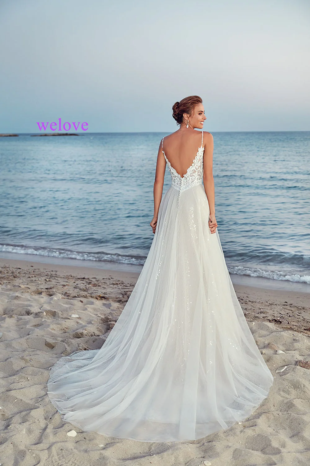Robe de mariee Новое поступление летнее пляжное свадебное платье с бретельками белое свадебное платье с открытой спиной es Vestige De Noiva