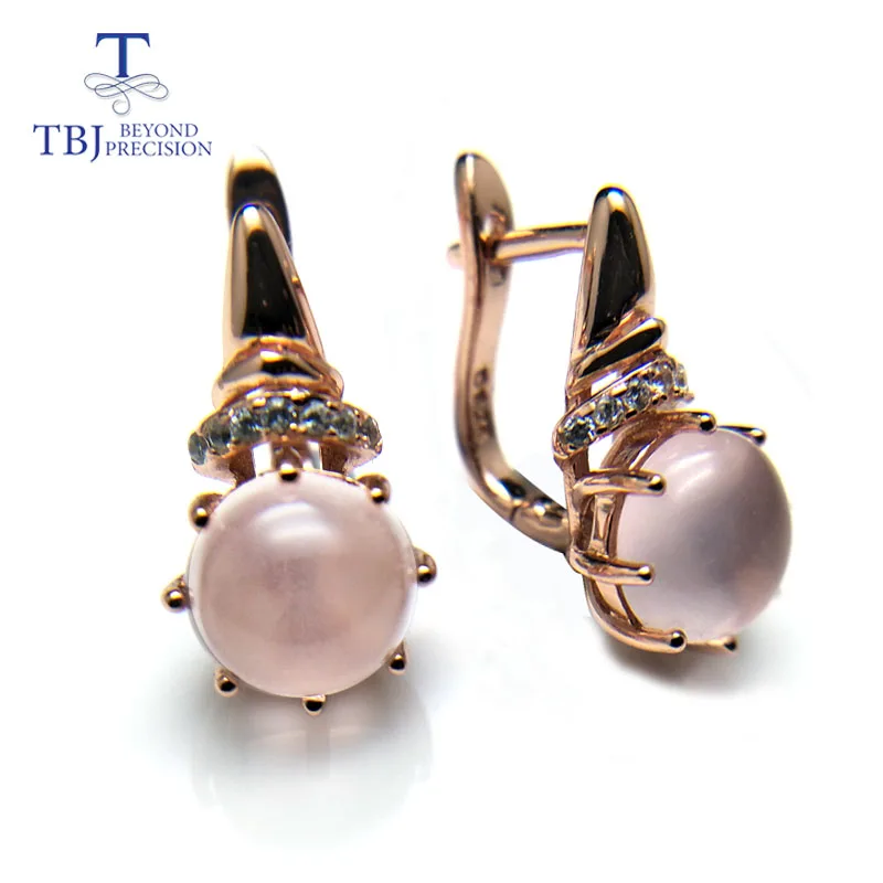 TBJ, натуральный круглый розовый кварц 8 мм 4ct драгоценный камень застежка серьги серебро 925 пробы розовое золото для девочек повседневная одежда Вечерние хороший подарок - Цвет камня: rose quartz