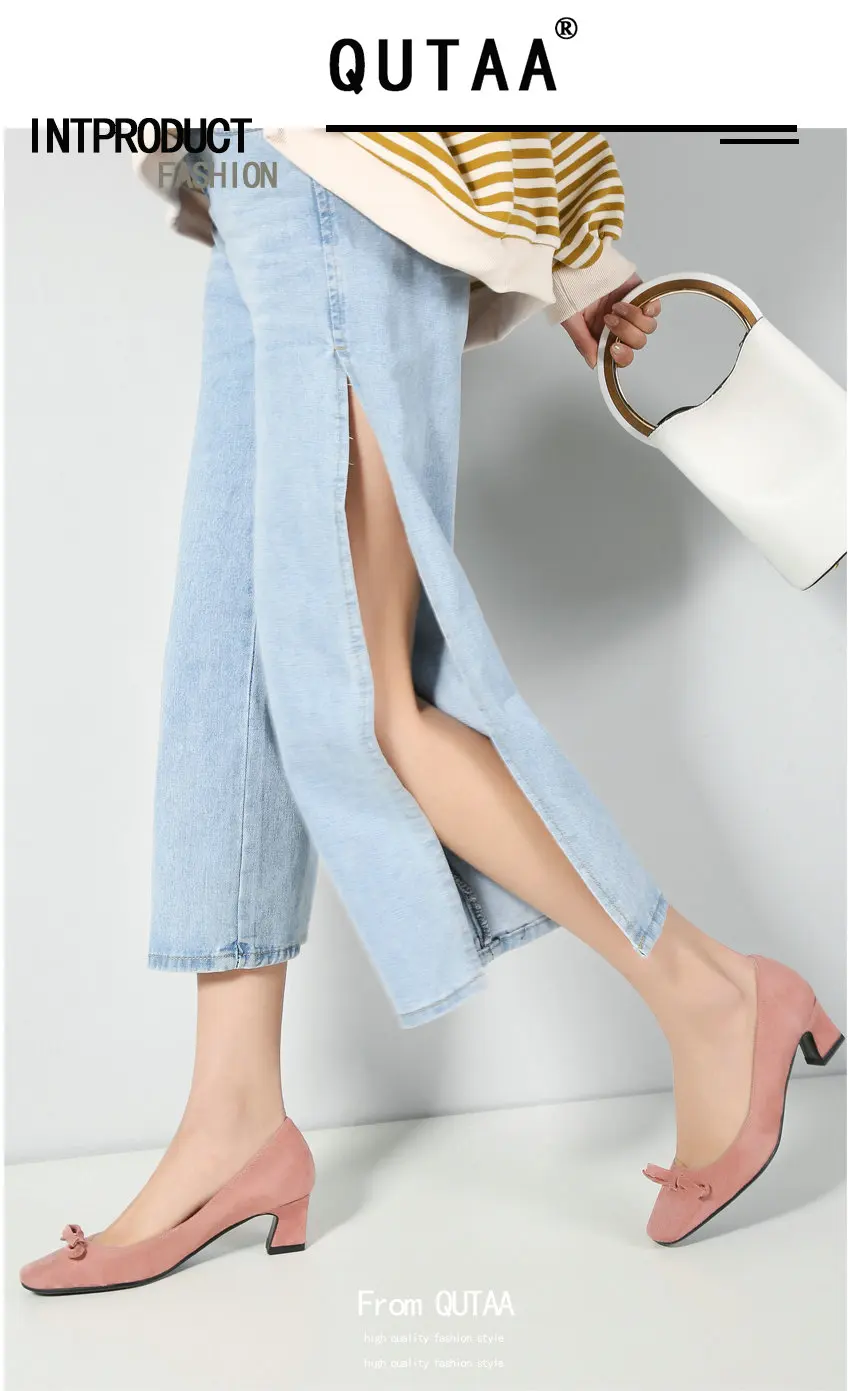 QUTAA/; женская обувь; женские туфли-лодочки из флока; универсальные розовые туфли на платформе без застежки; модные женские туфли-лодочки с закрытым носком; размеры 34-39