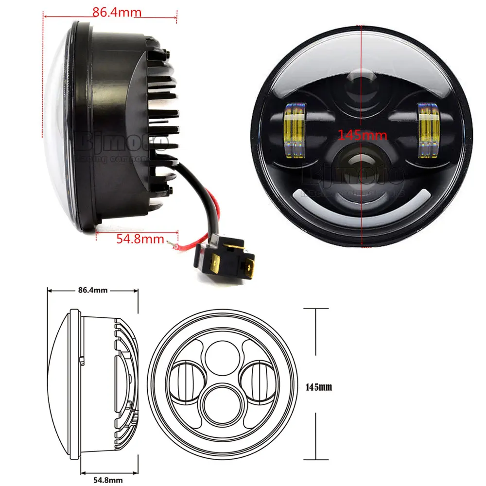 

BJMOTO 5 3/4" Motorcycle LED Headlight with Halo Angel Eye DRL LED Headlamp For Harley Sportster Iron 883 1200 Dyna Street Bob