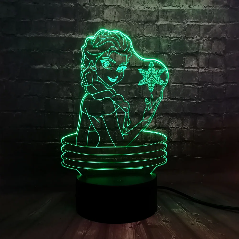 3D Мультфильм Эльза Принцесса ночник 7 цветов Изменение светодиодный Декор в спальню Лава настроение USB база настольная Иллюзия детский подарок на день