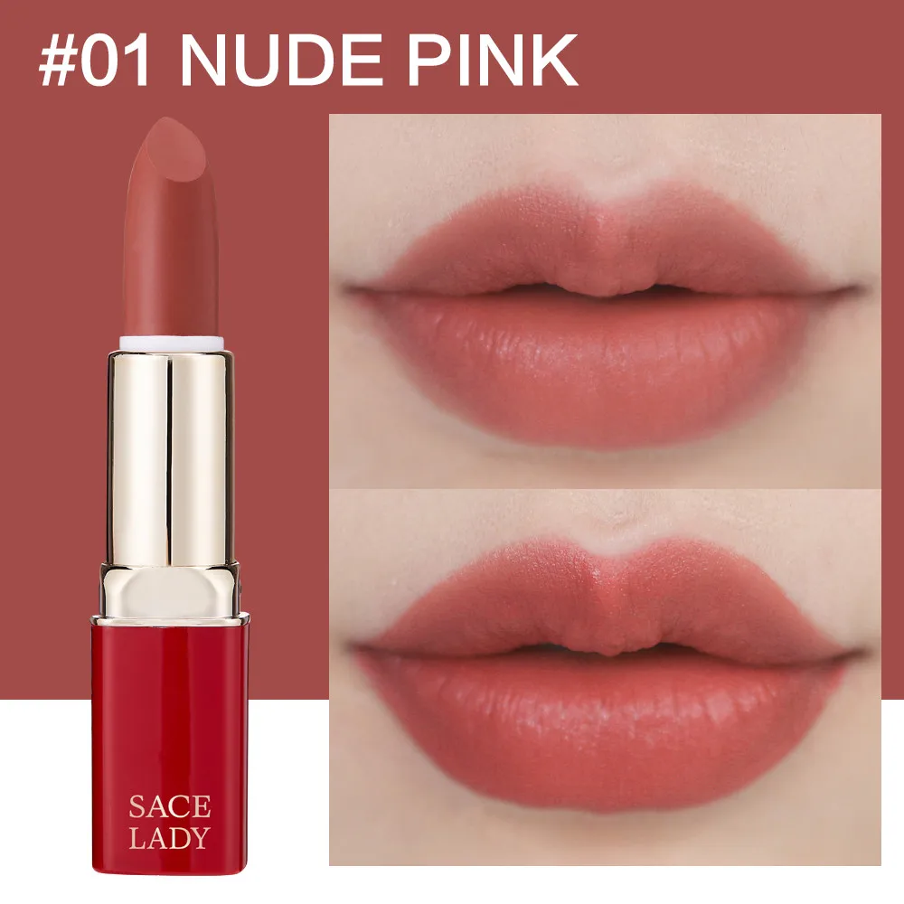 01 Nude Pink SACE LADY матовая губная помада водонепроницаемый макияж 12 цветов водостойкая матовая губная помада макияж стойкий Красный Мате губы Красота Сексуальная Косметика - Цвет: 01 Nude Pink