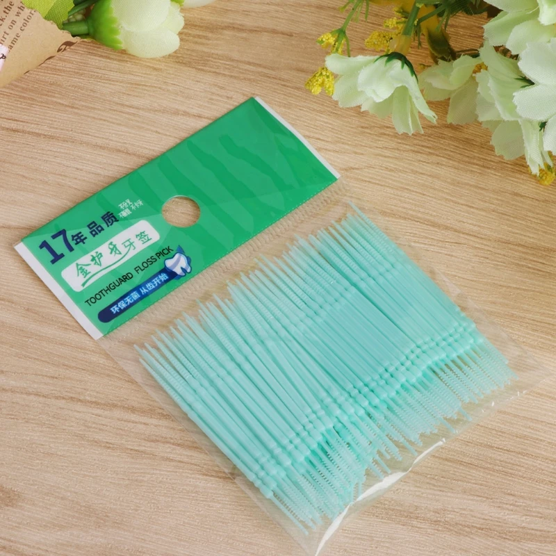 100 шт./лот мягкая пластиковая двухголовая щетка палочка для зубочистки уход за