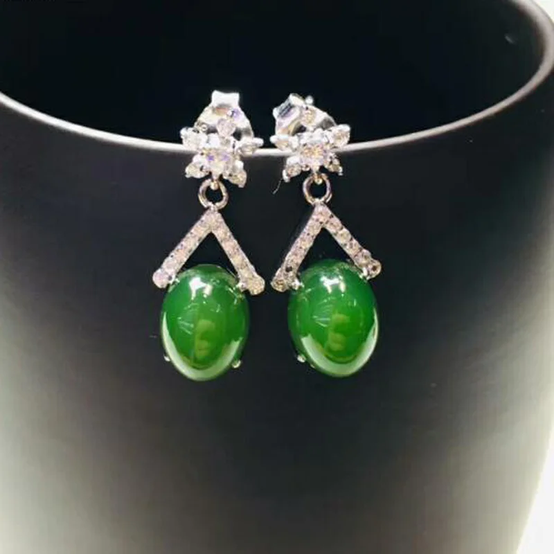 

925 Sterling Silver Natural Green Jasper Drop Earrings for Women Jewelry